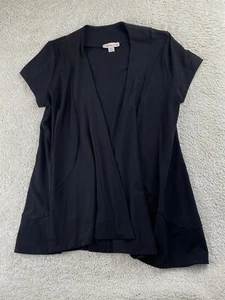 Coldwater Creek Cardigan Jacket Women M 10-12 Black Short Sleeve Swing Pop Over - Picture 1 of 8