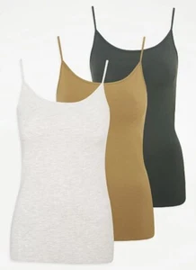 Stretch Jersey Cami Vest Top 3 Pack Plain Adjustable Spaghetti Straps Size 12-22 - Picture 1 of 7