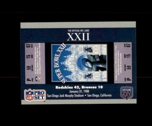 WASHINGTON REDSKINS 1990 PRO SET SUPER BOWL TICKET CARD #22 BRONCOS 1988 - Picture 1 of 2