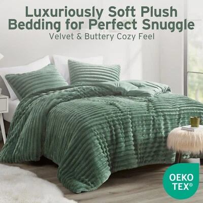 Plush Bedding Reverse Lightweight Velvet Comforter Set Queen King Bed Set 3Piece - Image 1 of 4