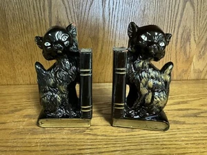 1950s VTG BLACK CAT KITTEN BOOKENDS PEN HOLDER JAPAN DESK SET, FLAWED W/CHIPS - Picture 1 of 12