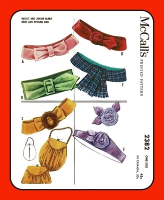 Misses BELTS Evening Bag ACCESSORIES Pattern McCall's 2382 Vintage 1959 - Image 1 of 4