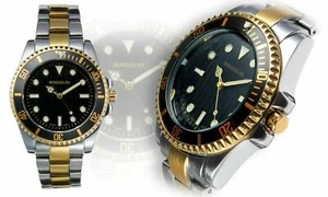 NEW Rousseau 9435-2TNBK Men's Cantoni Two Tone Band W/ Black Dial & Bezel Watch - Picture 1 of 1