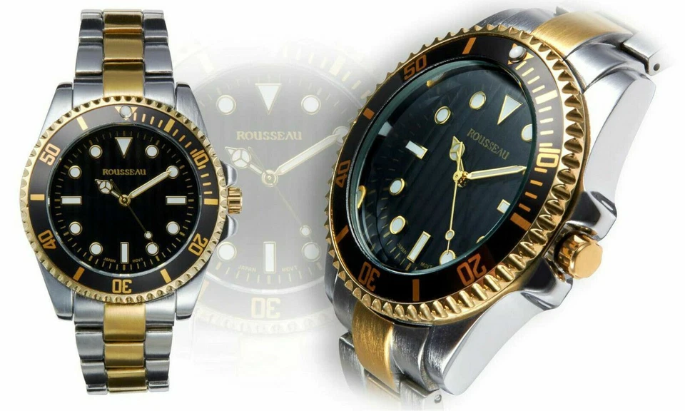 NUEVO Reloj Rousseau 9435-2TNBK Cantoni de dos tonos para hombre con esfera negra y bisel Foto 1 de 1