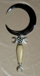 Cuchillo Curvo Hecho a Mano Daga Luna Media Luna Ritual Athame Boline, Mango de Cuerno, con - Imagen 1 de 11
