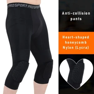 Men Compression Base layer Pants Activewear Basketball w/Knee Pads Tight Legging - Picture 1 of 14