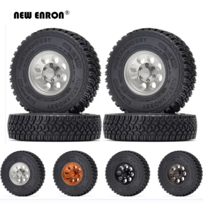 8 Holes Wheel RC Rims 1.55 Rubber RC Tires for 1/10 D90 TF2 LC70 MST JIMNY Axial - Image 1 of 4