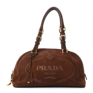 Prada Chocolate Brown Suede Scamosciato Logo Bowler Sigaro - Picture 1 of 13