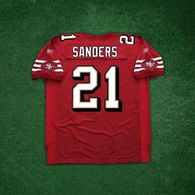 Deion Sanders Reebok 旧金山 49 人队 NFL 正品现场 EQT 红色球衣 — 第 1/4 张图片