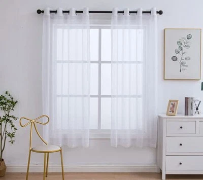  Cortinas transparentes blancas con anillos superiores 72 pulgadas de largo para vivir  Foto 1 de 4