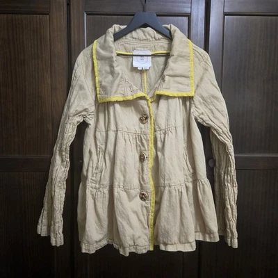 Abrigo chaqueta de trinchera HEI HEI Anthropologie amarillo tostado con ribete arrugado swing en capas L Foto 1 de 4