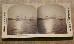 Vintage StereoView NYC EAST RIVER MOONLIGHT GEO BARKER RARE STEAMTUG AND... - Picture 1 of 5