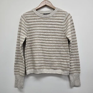 Tahari 3D Knit Striped Cropped Sweater Size M Super Soft Pullover Oatmeal EUC - Picture 1 of 6
