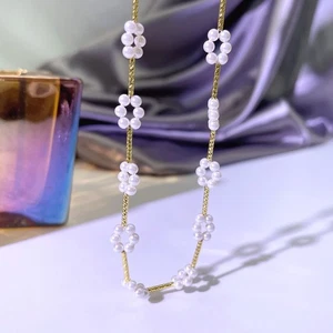 Gorgeous Natural Round Akoya White AAA+ 3-4mm Pearl Necklace 18in 14k Gold P - Picture 1 of 7