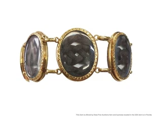 Antique 14k Gold Cameo Intaglio Style Lady Woven Hair Locket Victorian Bracelet - Picture 1 of 8