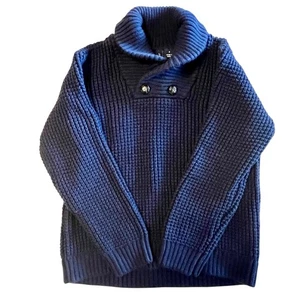 Janie And Jack Toddler Fisherman Sweater Navy Boys 4 Shawl Collar Chunky Fall   - Picture 1 of 5