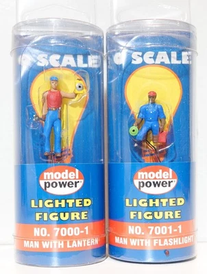 Model Power, No. 7000-1 man w/Lantern & 7001-1 Man w/ Flashlight both lighted - Image 1 of 2
