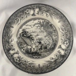 Royal Stafford 8.5” Black Salad Plate Red Bull Inn Fine Earthenware England - Picture 1 of 3