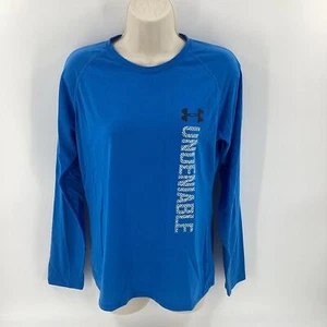 Under Armour Heat Gear Womens Long Sleeve Shirt Blue Black White Size Medium 190 - Picture 1 of 10