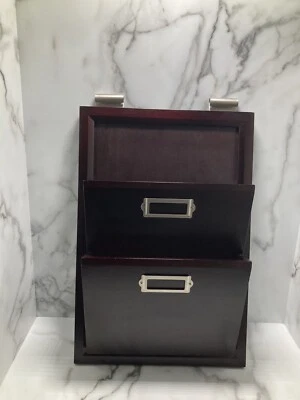 Pottery Barn Dark Wood Hanging Organizer Office Mail Sorter Letter Wall Pocket - Image 1 of 4