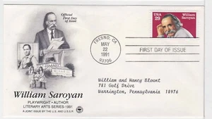 TurtlesTradingPost- William Saroyan- 1991 #2538- Artcraft Cachet Variety FDC - Picture 1 of 1