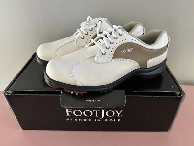 New Women's Golf Shoe FootJoy Greenjoys Medium 7 White/Brown 48377 Boxed - Image 1 of 4