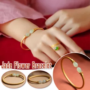 Jade Flower Bracelets Stone Jewelry Bangles Gifts Women Retro Simple Bracelets - Picture 1 of 15
