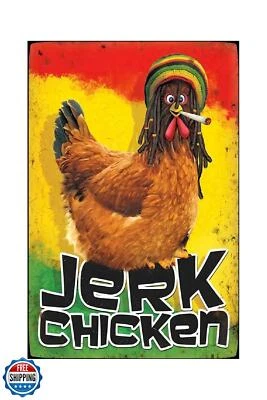 Funny Chicken Sign, Metal Chicken Coop Tin Signs, Jerk Chicken, Yard Sign Gar - Image 1 of 4