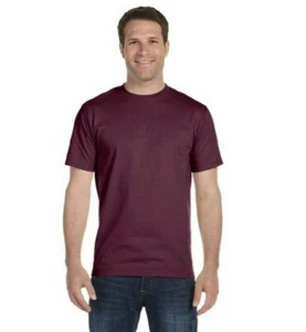 Hanes Beefy Mens Crew Neck T-Shirt M MED Maroon Burgundy Red Short Sleeve NWT - Picture 1 of 5