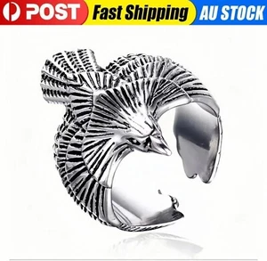 Men Punk Gothic Bird Design Vintage Bold Falcon Eagle Rings Adjustable Open Band - Picture 1 of 12