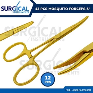 12 Pcs Hemostat Mosquito Forceps 5" Curved Full Gold Surgical German Grade - Picture 1 of 9