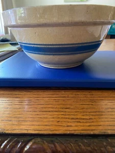Vintage Rumpfkeramik 9"" Mischschüssel gelbes Geschirr blaues Band - Bild 1 von 3