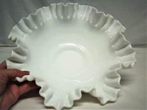 De colección 1940 Fenton Antiguo Virginia Huella Pulgar Leche 12" Vidrio Consola Cuenco Volantes - Imagen 1 de 12