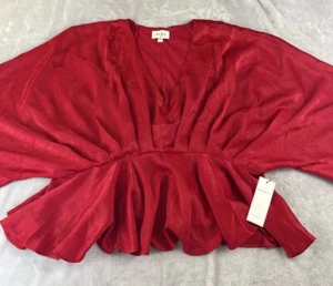 Aura Mujer Manga Corta Rojo Cuello en V Blusa Manga Ancha Talla Grande - Imagen 1 de 8