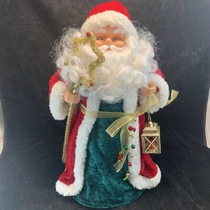 Vintage Christmas Santa Tree Topper Tabletop Figurine Green Red Gold Accents 16" - Picture 1 of 13