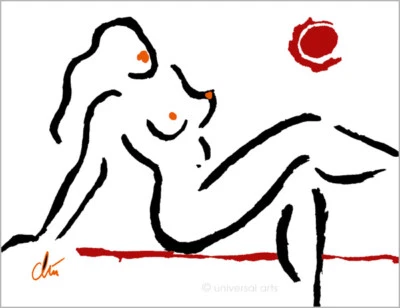 JACQUELINE DITT - Hot Girl Blood Moon Original Druck Grafik signiert Akt Pin Up - Bild 1 von 3
