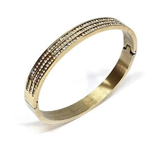 VINTAGE goldfarbener dreireihiger Strass Scharnier Armreif Armband Edelstahl - Bild 1 von 7