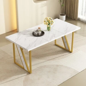 Esstisch 160x80cm Rechteckiger Marmormuster Küchentisch für 4-6 Personen Gold - Bild 1 von 13
