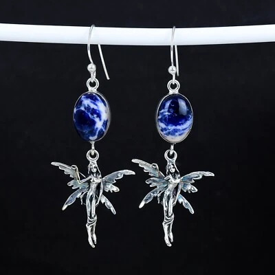 Bello Fairy Orecchini Sodalite 925 Argento Sterling Gioielli Per Birthday Regali - Immagine 1 di 4