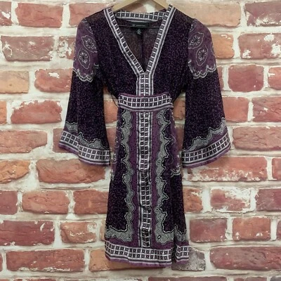 Vestido INC International Concepts 2 roxo 100% seda boho floral casual com zíper - Imagem 1 de 4