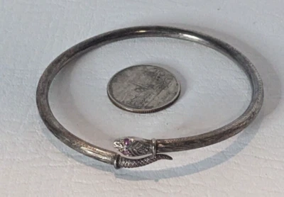 Sterling Silver Snake Bracelet Natural Ruby Gemstone Eyes Pave Crystals - Image 1 of 4