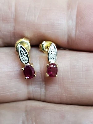 14K Two Tone Gold Genuine Ruby & Diamond Stud Earrings - Image 1 of 4