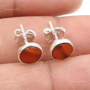 Carnelian Stone Solid 925 Sterling Silver Birthday Gift Stud Earrings Jewellery - Photo 1/9