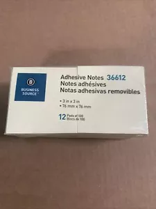 Business Source Adhesive Notes 100 Sheets 3"x3" 12/PK Yellow 36612 - Picture 1 of 3