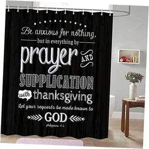 Inspirational Quote Shower Curtain, Vintage Christian Bible Verse Scripture - Picture 1 of 7