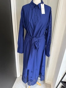 Maxi Camisa Vestido ME+EM Azul Algodón Cinturón Borde Borde Borde Reino Unido 16 Nuevo con Etiquetas - Imagen 1 de 13