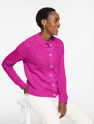 Pointelle Mockneck Cardigan Talbots, NWT $139, color SUGAR PLUM - Image 1 of 4