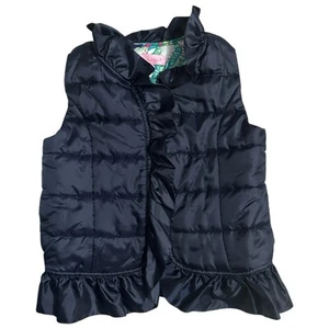 Lilly Pulitzer Girls Navy Blue Puffer Vest Size S (4-5) Ruffles Zip Pockets - Picture 1 of 7