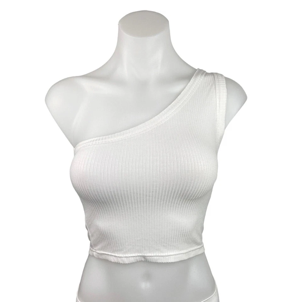 Skylar + Madison One Shoulder Ribbed Knit Stretch Plain Tank Crop Top Size M - Image 1 of 4
