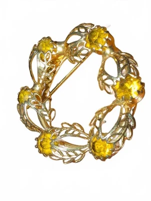 Corona de filigrana vintage ámbar cristal estrás tono dorado Foto 1 de 4